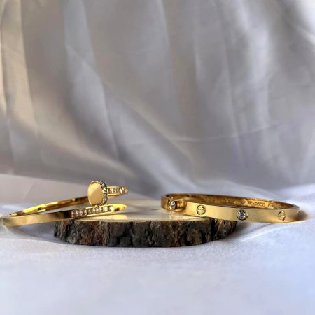 18K Gold Plated Classic and Nail Kada Set